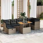 8 részes szürke polyrattan akácfa kerti ülőgarnitúra párnákkal fotó