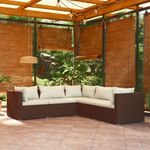 5 részes barna polyrattan kerti bútorszett párnákkal fotó