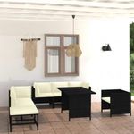 8 részes fekete polyrattan kerti bútorszett párnákkal fotó