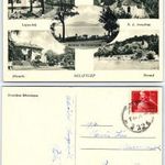 Bélatelep, állomás, strand, Lajos lak, templom. Karinger Balaton képeslap, képeslevelezőlap fotó