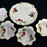 KAGYLÓ ALAKÚ ROYAL WORCESTER PORCELÁN KÍNÁLÓ KIS TÁLAKKAL GYÜMÖLCS MINTÁVAL X fotó