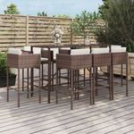 9 részes barna polyrattan kerti bárszett párnákkal fotó