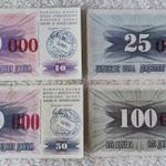 Bosznia, felülbélyegzett dinár sor, Szarajevó ostroma, 1993 (EF-) | 4 db bankjegy fotó