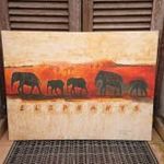 Elefántok naplemente pálmafák Afrika Michael Jarin kép 60 x 80 cm fotó
