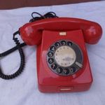 [ABC] Piros tárcsás telefon, retro, Mechanikai művek (5447) fotó