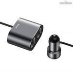 BASEUS High Efficiency 2 szivargyújtó adapter, elosztó - FEKETE - 2 szivartöltő, 2 USB aljzat, 5... fotó