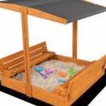 Zárható fa homokozó padokkal és tetővel gyerekeknek Baby Mix 120x120 cm szürke - BABY MIX fotó