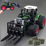 1/24 méretarányú traktor játékkészlet rakodókarral és széna bálákkal fotó