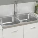 vidaXL ezüst rozsdamentes acél dupla konyhamosogató 800 x 500 x 155 mm fotó