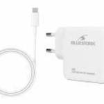 Bluestork Hálózati töltő - PW-BS-65-GAN-C-A-W (USB-C, USB-A, 65W, 1, 8m kábel, gyorstöltés, fehér) - fotó
