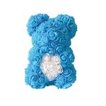 Rózsa maci, örök virág maci díszdobozban 25 cm - kék-fehér fotó