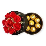 Fekete búrás virágdoboz desszerttel - szappanrózsa és ferrero rocher fotó