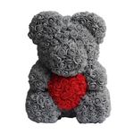 Rózsa maci díszdobozban 40 cm - szürke piros szívvel fotó