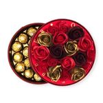 Piros búrás virágdoboz desszerttel - szappanrózsa és ferrero rocher fotó