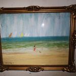 Vaszary János - Viharos szél a strandon- gyönyörű régi festmény -1Ft! Nincs minimálár! fotó