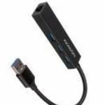 HMA-GL3A USB3.2 multiport Hub 3-port + LAN metal black - AXAGON fotó