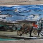 TÁJKÉP AKVARELL, VEGYES TECHNIKA SZIGNÓ ÉS KERET NÉLKÜL 50X22 CM fotó