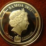 Szamoa nagyméretű ezüst 5 tala 2022 PROOF, kapszula, 31.1 gramm 0.999 39 mm ritka! /leírás/ fotó