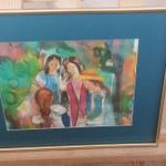 Szép festett selyemkép 41x30 cm kerettel fotó