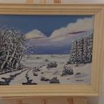 (K) Szép szignózott téli tájképfestmény 70x53 cm kerettel fotó