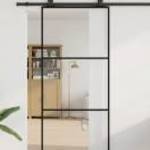 vidaXL fekete ESG üveg tolóajtó fémszerelvény-szettel 90x205 cm fotó
