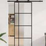 vidaXL fekete ESG üveg tolóajtó fémszerelvény-szettel 76x205 cm fotó