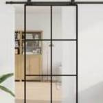 vidaXL fekete ESG üveg tolóajtó fémszerelvény-szettel 102x205 cm fotó