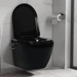 vidaXL fekete perem nélküli fali kerámia-WC bidével fotó