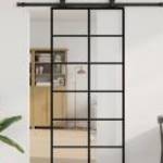 vidaXL fekete ESG üveg tolóajtó fémszerelvény-szettel 90x205 cm fotó