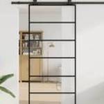 vidaXL fekete ESG üveg tolóajtó fémszerelvény-szettel 90x205 cm fotó