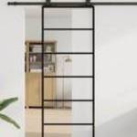 vidaXL fekete ESG üveg tolóajtó fémszerelvény-szettel 76x205 cm fotó