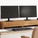 vidaXL kézműves tölgy szerelt fa monitorállvány fiókokkal 100x27x15 cm fotó