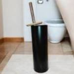 Fekete fém WC-kefe bambusz fedéllel – ezüst nyéllel, 9, 5×39 cm fotó