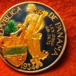 Panama nagyméretű ezüst 1 balboa 1934 26, 73 gramm 0.900 38, 1 mm színes, ritka! kapszula fotó