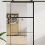 vidaXL fekete ESG üveg tolóajtó fémszerelvény-szettel 102x205 cm fotó