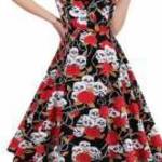 Rockabilly ruha koponya rózsa mintás XXL-s h: 100 cm mb: 102-122 cm punk goth fotó