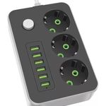 Hálózati hosszabbító, 3db aljzat, 6db USB port, 2m kábel, 2500W fotó