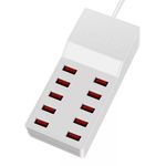 USB hálózati töltő, 10xUSB port, 50W gyorstöltés, fehér fotó