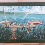 Konyári Zsolt balatoni stég festmény 80x60 cm kerettel fotó