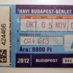 Havi Budapest Bérlet Felnőtt 2012 Október (2képpel) fotó