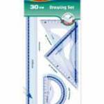 Vonalzókészlet, 30 cm, vonalzó, szögmérő, 45° és 60° háromszög vonalzók 4 db/bliszter Keyroad - KEYR fotó
