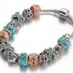 Pandora stílusú szív és virág kristály charmos női karkötő, 19 cm - Maria King fotó