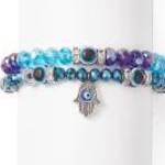 Fatima keze és Evil Eye motívumos női dupla karkötő, 19 cm - Maria King fotó