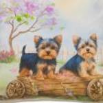 Yorkshire terrier kölykök mintás díszpárna, 45 x 45 cm fotó