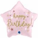 Tüzijátékos Happy Birthday csillag alakú rózsaszín fólia lufi fotó