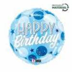 46 cm-es kék-fehér pöttyös Happy Birthday fólia lufi fotó