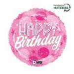 46 cm-es pink-fehér pöttyös Happy Birthday fólia lufi fotó