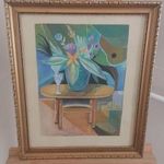 (K) Szignózott virágcsendélet festmény 42x50 cm kerettel fotó