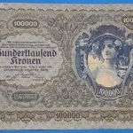 1922 -es 100.000 korona bankó, Osztrák-Magyar Bank!!! RITKÁBB!!! F(L3594) fotó