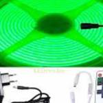 5m hosszú 35Wattos, RF távirányítós, mini vezérlős, 24V adapteres zöld LED szalag (1600db COB LED) fotó
